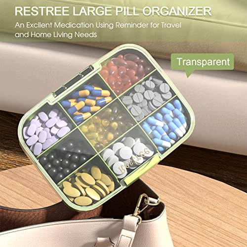 Restree Pill Organizer, Portable Pill Dispenser, Moisture-Proof Travel Pill Case For Vitamin, Medicine, Fish Oil/Supplements Extra Large 9 Compartments(Green) #TOP7
