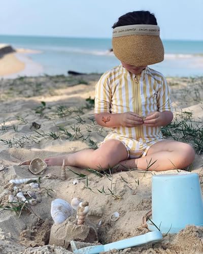 Girls One Piece Swimsuit Zipper Long Sleeve Rash Guard Green Striped Sunsuit Seersucker Bathing Suit with Ruffle Butt4