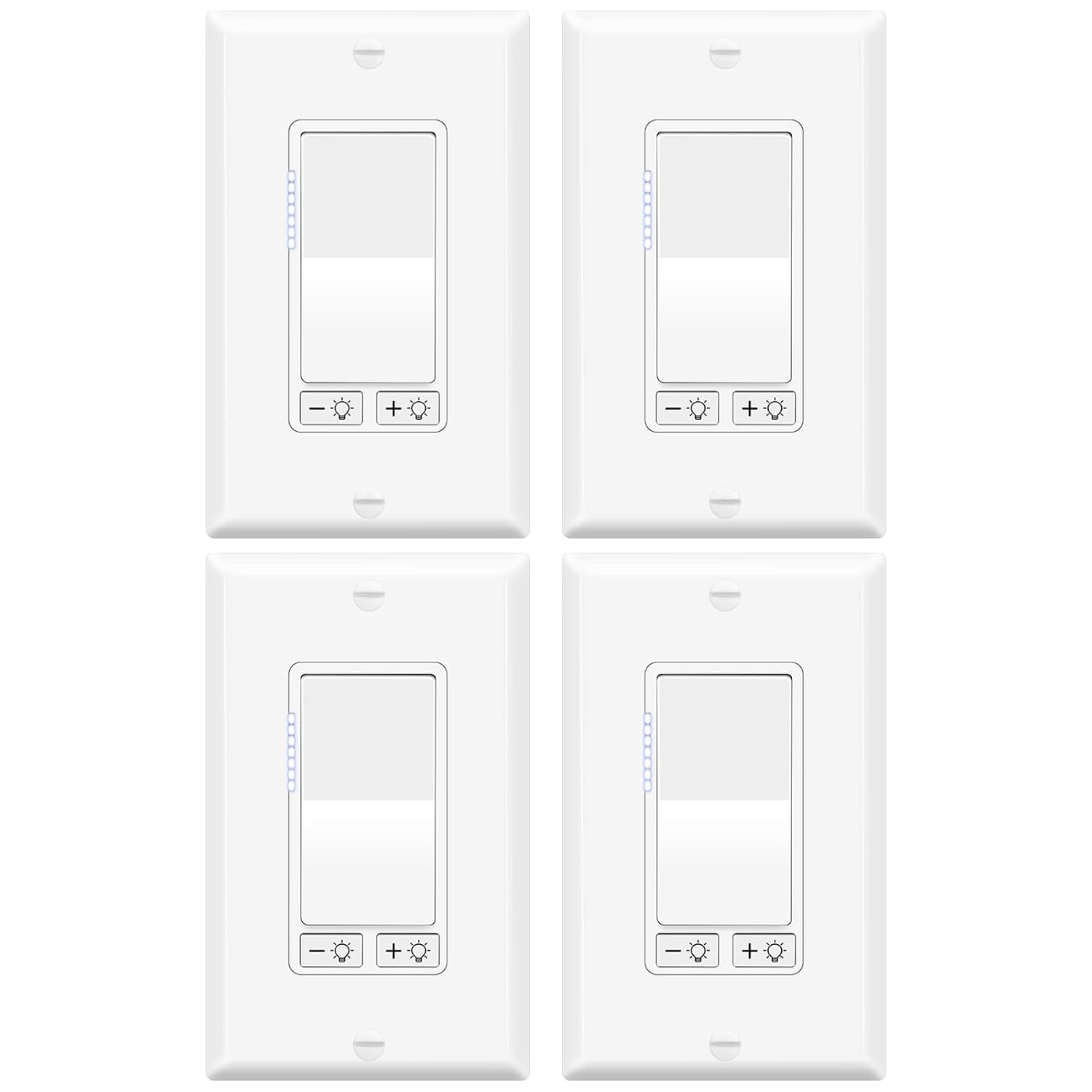 4 Pack Dimmer Light Switch for Dimmable LED Light, Single Pole/3-Way,No Neutral Wire Required,Work with LED/CFL (300W Max) & Halogen/Incandescent (600W Max) Bulbs, UL Listed