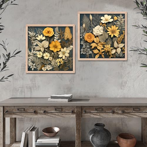 Image of kotart Painting for Wall Decoration - Pack of 2- Floral Painting for Living Room Bedroom Office Room Decor - Premium Digital Paintings with Frame for Home Decoration (A)