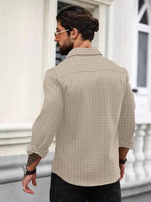 Image of DEELMO Men's Regular Fit Button Down Dress Shirts Textured Long Sleeve Casual Hawaiian Shirt