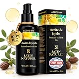Satin Naturel Aceite de Jojoba Bio Prensado en Frío 100 ml – 100% Aceite de Jojoba Puro – Aceite Facial y Corporal para Piel, Cabello y Uñas – Tratamiento Natural Vegano Antiedad e Hidratante