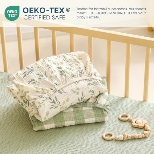 Image of GRSSDER 100% Cotton Muslin Crib Sheet 2 Pack - Breathable & Ultra-Soft Fitted Crib Sheets for Standard Baby & Toddler Mattresses, 52 inchx28 inch with 9 inch Deep Pocket, Snug Fit All-Around Elastic