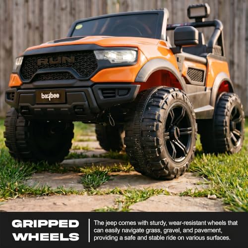 Image of Baybee TurboX Electric Car for Kids with 4x4 Motor & Parental Control | Baby Electric Rideon Car with RGB Lights, Music & Swing Mode | Rechargeable Battery Operated Jeep for Kids 2 to 6 Years (Orange)