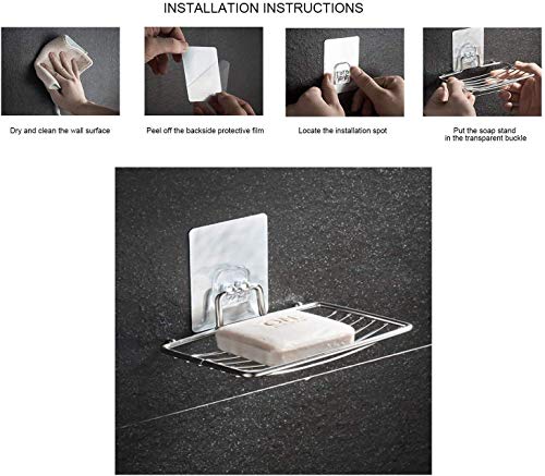 Image of Soap Dish Holder Self Adhesive Wall Mounted Soap Sponge Holder Stainless Steel Storage Saver Rack For Home Kitchen Bathroom Shower