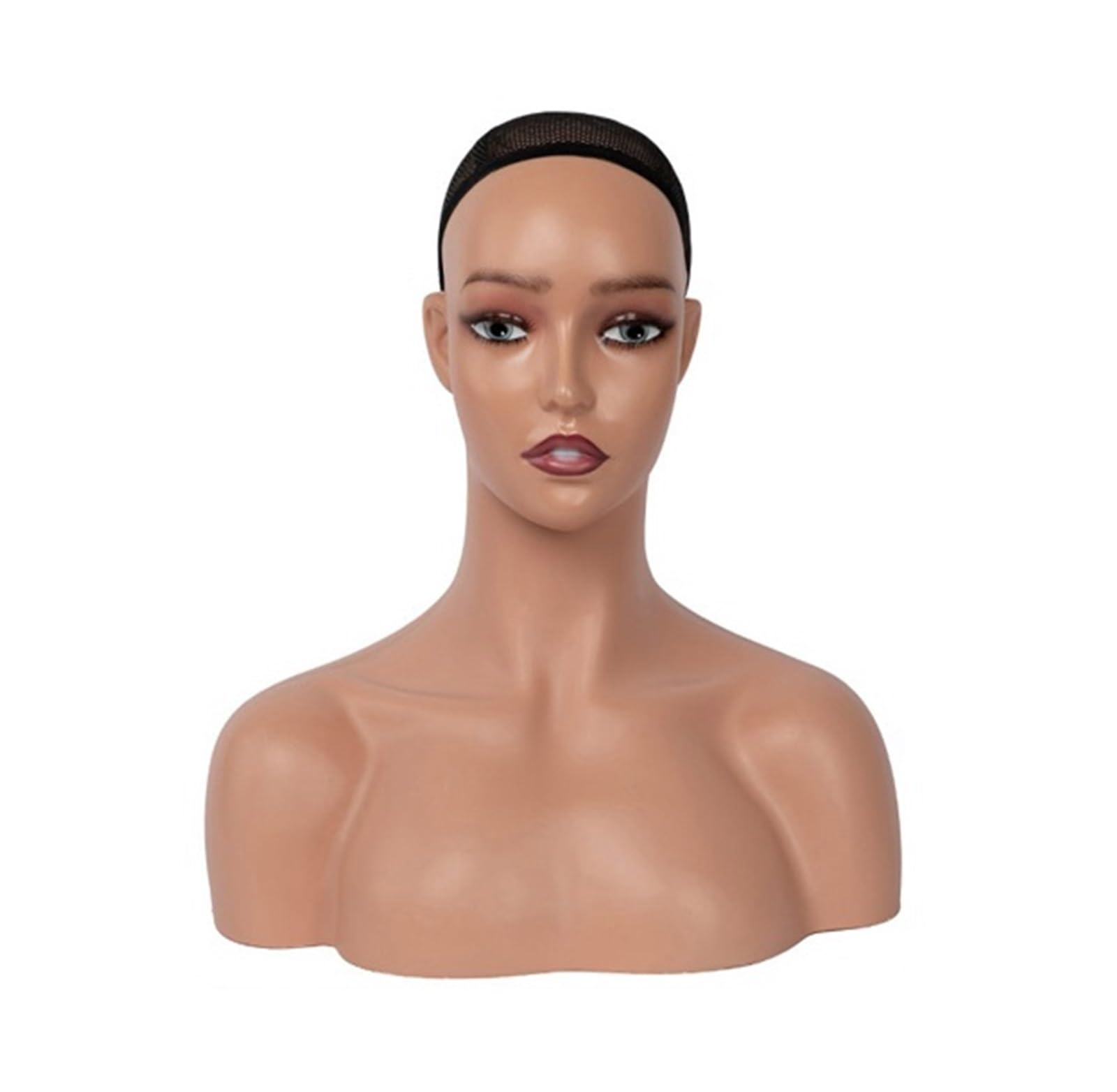 Fonfou Women's Have Teeth 4Pcs/Box Realistic Mannequin Head With Shoulders African Wig Display Model Dark Brown Doll For Hat Glasses(Have Teeth)