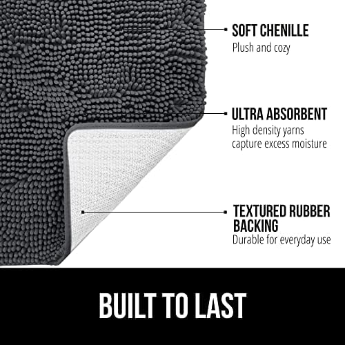 GORILLA GRIP Bath Rug Mat 36x24, Soft Absorbent Chenille, Quick Dry Microfiber Mats, Rubber Backing Washable Shower Floor Rugs, Bathmat Runner, US Designed Bathroom Home Decor Accessories Charcoal