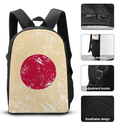 Japan Vintage Flag Classic Backpack Lunch Bag Pencil Case 3 Piece Set Travel Daypack3