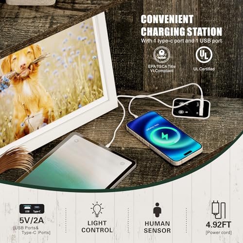 image for TAGELIER Farmhouse Corner Cabinet with LED Light, 67