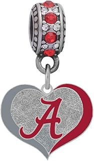 University of Alabama Swirl Heart Charm Fits Compatible With Pandora Style Bracelets