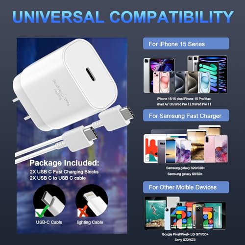 30W Phone 16 15 Charger Fast Charging,USB-C Wall Fast Charger Block Adapter with 6.6Ft USB C to C Fast Charging Cable Cord for Phone 16 15 Pro/16 15 Pro Max/15 Plus,Pro 12.9,Samsung Galaxy S24 Ultra