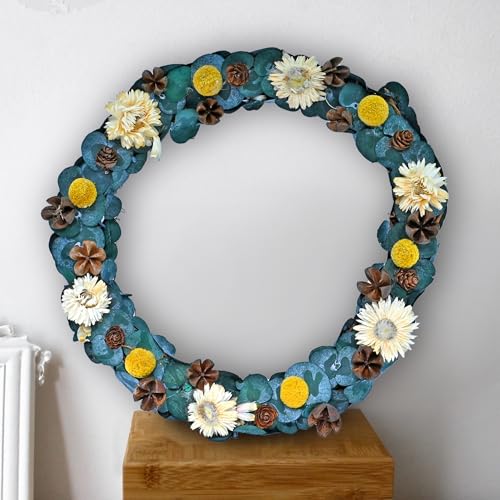 Image of Cortina Artificial Wall Flower Circle Bouquet | Aesthetic Room Decor, Home Decor, Living Room Decor & Bedroom Decor | Great for Christmas Gifting - Blue - 13x8x34 CM