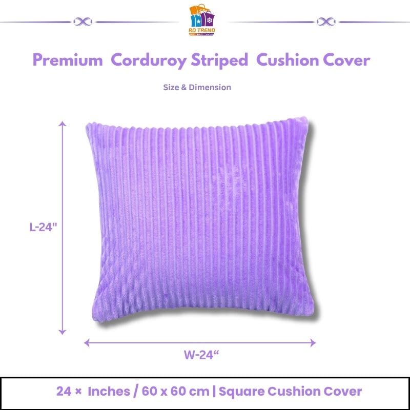Image of RD TREND Cushion Cover Set of 5, Decorative Sofa Living Room Home Square Cushion Covers 24 Inch x 24 Inch, Aesthetic Corduroy Striped Double Sided (Lavender,Pack of 5)