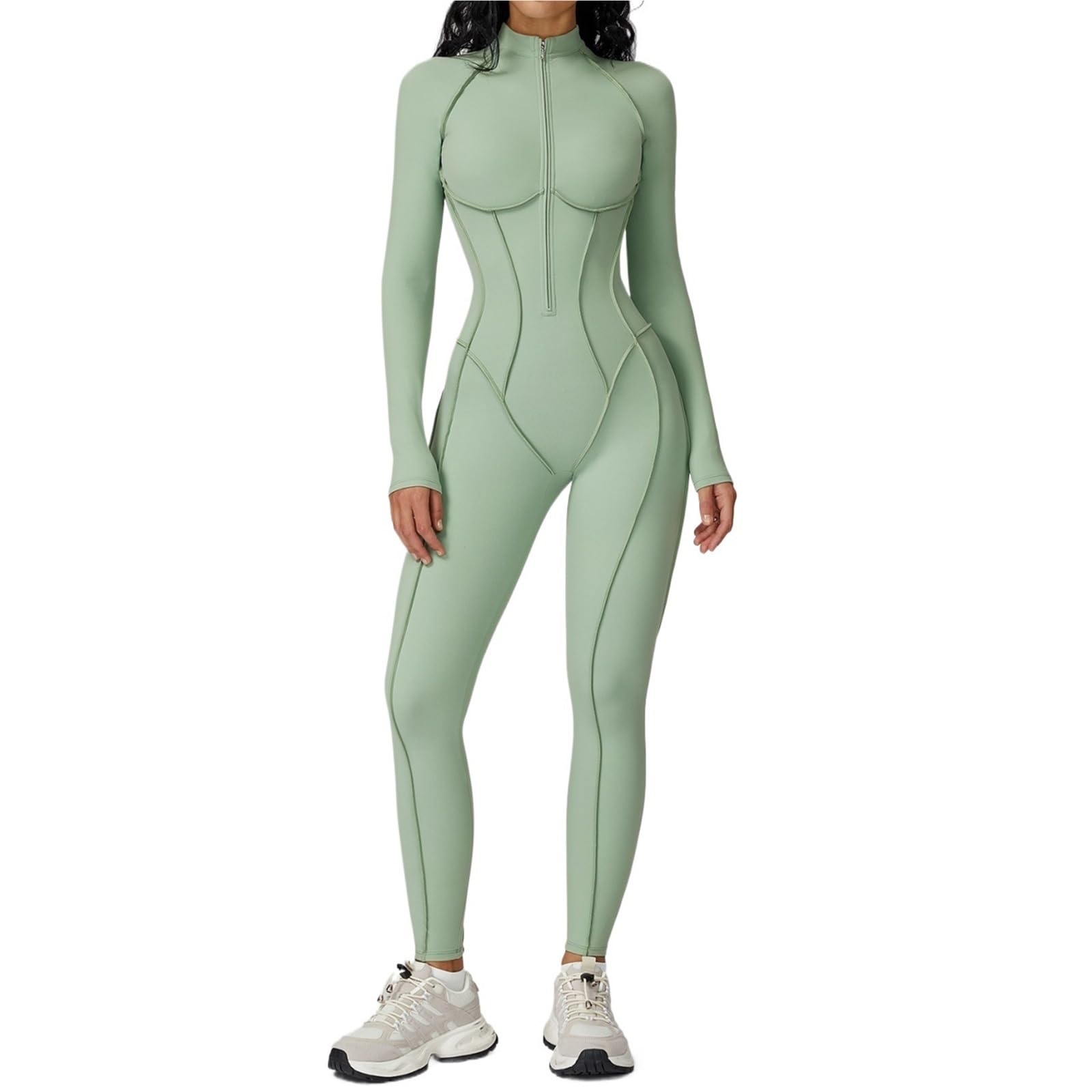 Mono de Yoga Mujer Body de Yoga manga larga for mujer, chándales for gimnasio, monos con cremallera, deporte y entrenamiento, traje ajustado una pieza for Fitness alta intensidad