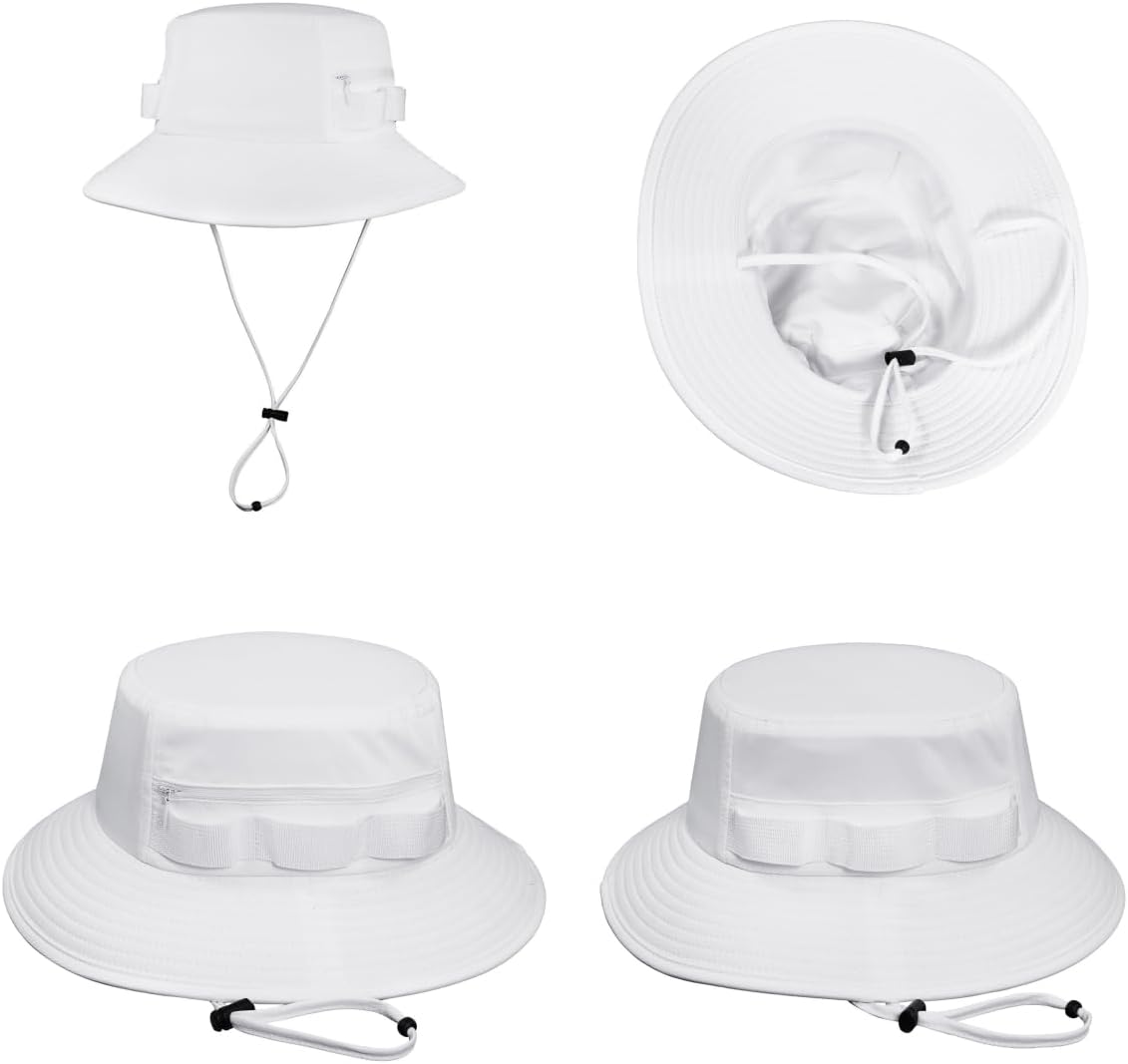 Bucket Hat with Chin Strap UPF 50+ Water-Resistant Packable Sun Boonie Hat with Zipper Pocket for Men Women