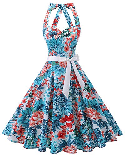 Women's Vintage Halter Polka Dots 1950s Audrey Rockabilly Cocktail Swing Tea Dresses