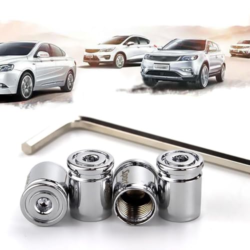 4 Pcs Bouchon Valve Pneu Voiture,Bouchon Pneu Voiture,Antivol Bouchons de Voitur,Aluminium Capuchon Antipoussière de Roue,Capuchon de Valve Auto Rechange avec Clé Hexagonale pour SUV,Vélo,Camion,Moto