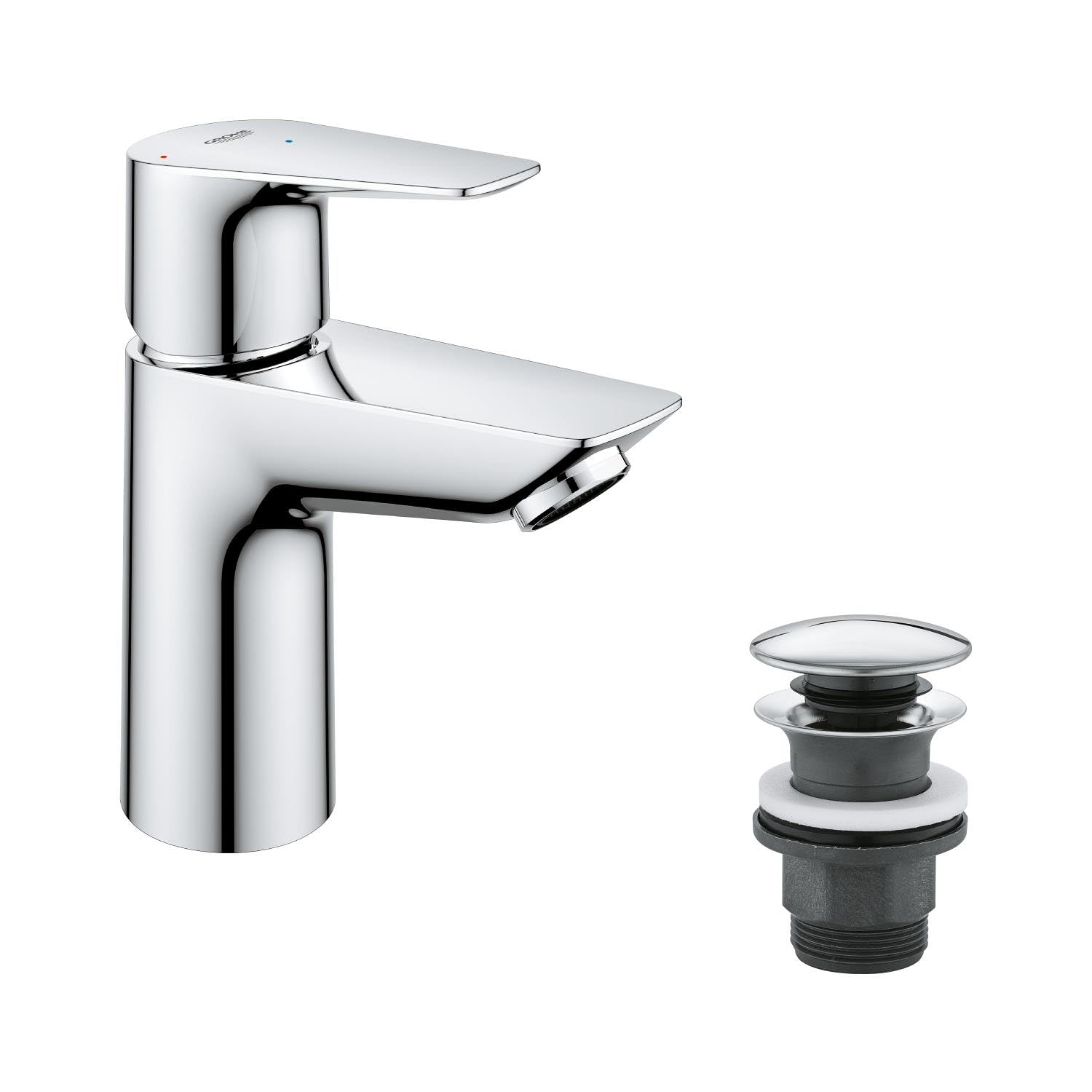 GROHE Robinet lavabo de salle de bains Start Edge, Mitigeur monocommande sans tirette de vidage, vidage clic clac inclus, mousseur économique d'eau, chromé, 23900001 (Import Allemagne)