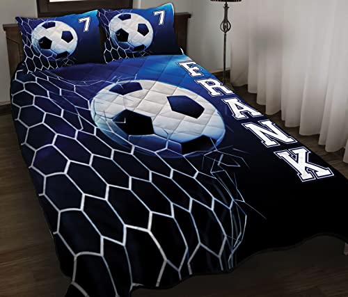 ENCYCOM Custom Soccer Quilt Twin Size, Break The Goal with Your Name Quilt Set, Soccer Quilt Queen Bedding Set, Birthday Gift for Boys Room Decor, Sport Lovers Gift