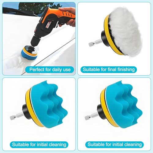 15 Pcs Car Polishing Pads Kit, 80MM Car Scratch Repair Kit, Buffing Pads For Drill, Foam Polish Pads With M10 Drill Adapter For Car Polisher Drill Adapter Detail Cleaning - 5