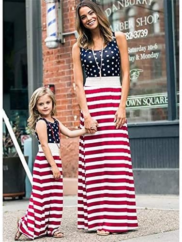 GenericZebras-PaMaBa Mother Daughter Matching Clothing Patriotic Girls Boys Vest American Red White and Blue Stripe Tees : 02, Mom Size-XL