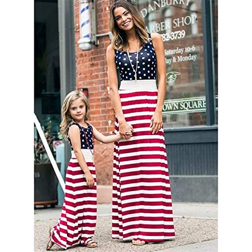GenericZebras-PaMaBa Mother Daughter Matching Clothing Patriotic Girls Boys Vest American Red White and Blue Stripe Tees : 02, Mom Size-XL