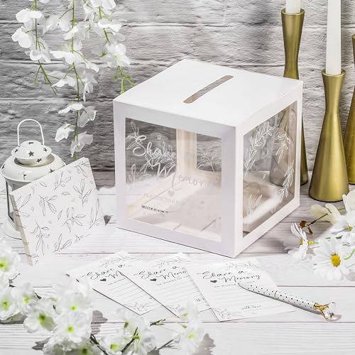 Image of Pajean 50 Pcs Greenery Share a Memory Card for Celebration of Life Cards Box with Clear Windows Memory Box for Funeral Wedding Birthday Graduation Bridal Shower Guest Card Ideas(Clear,White)