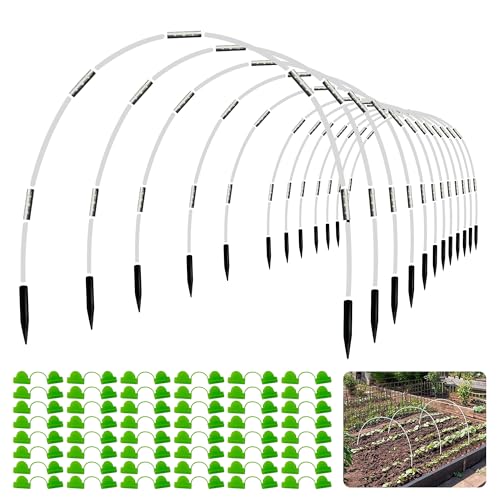 72 PCS Greenhouse Hoops for DIY Grow Tunnel Set, Garden Hoops for Raised Beds Row Cover, Flexible Fiberglass Plant Hoop Frame Support DIY Hoops Kit Garden Stakes for Outdoor, White