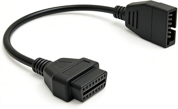 OBD1 to OBD2 Adapter, Car OBD1 12 Pins to OBD2 16 Pins Socket Code Reader Diagnostic Connector, Auto Scanner Extension Cable Tool Replacement for Most Cars Black