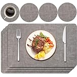 Purejoy PU Leather Placemats and Coasters Set of 4 – Heat-Resistant, Washable, Non-Slip Table Mats for Dining Table or Kitchen, 43x30cm (Light Grey)