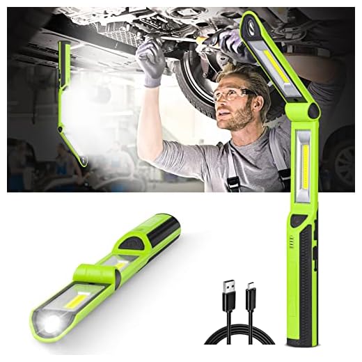 Work Light, Ropelux Rechargeable LED Work Light 1500 Lumens, Portable Flashlight 180° Rotate 3 Modes, with 3 Magnetic Base and Hook Mechanic Light, for Car Repairing/Under Hood/Emergency/Outdoor