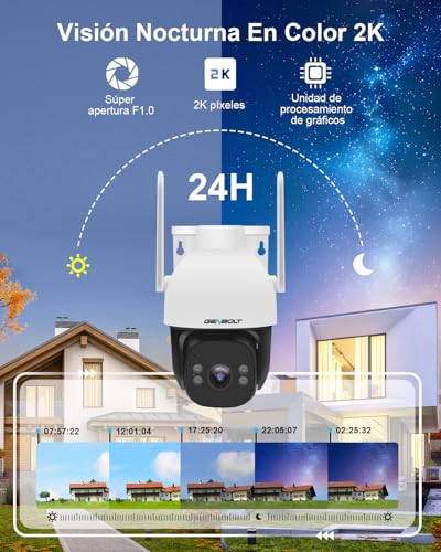 GENBOLT 4G LTE Camara Vigilancia Exterior Solar Sin WiFi, 24/7 Grabación AOV, 15600mAh Batería 8W Panel Solar,2K Camara Vigilancia Sim, Apertura F1.0, Visión Nocturna a Todo Color, Detección IA 25M - imagen 3