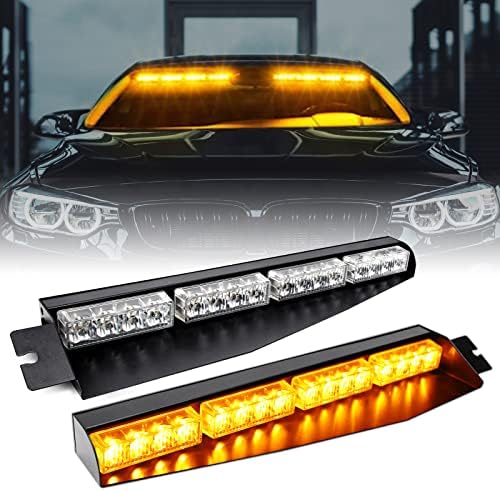 OPPBUY LED Visor Strobe Lights Bar 16 Flashing Mode Amber Interior Windshield Dash Sunvisor Emergency Hazard Warning Light with Extend Advisor Bracket Split Mount for Security Law Enforcement Truck