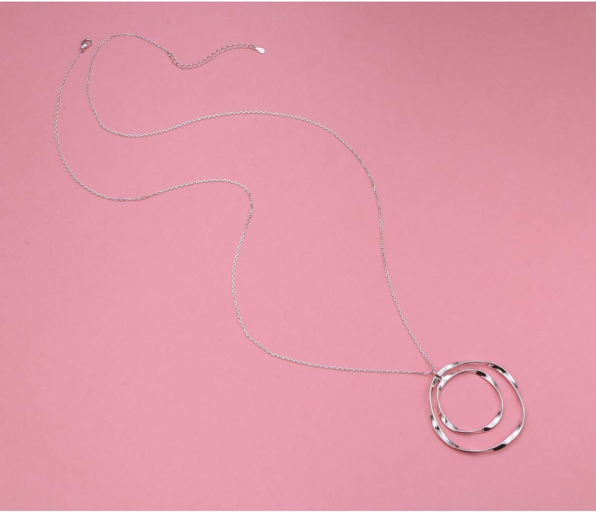 Alphm Long Chain Circle Hoop Necklace S925 Sterling Silver Statement Large Pendant for Women Teen Maubius - Image 5