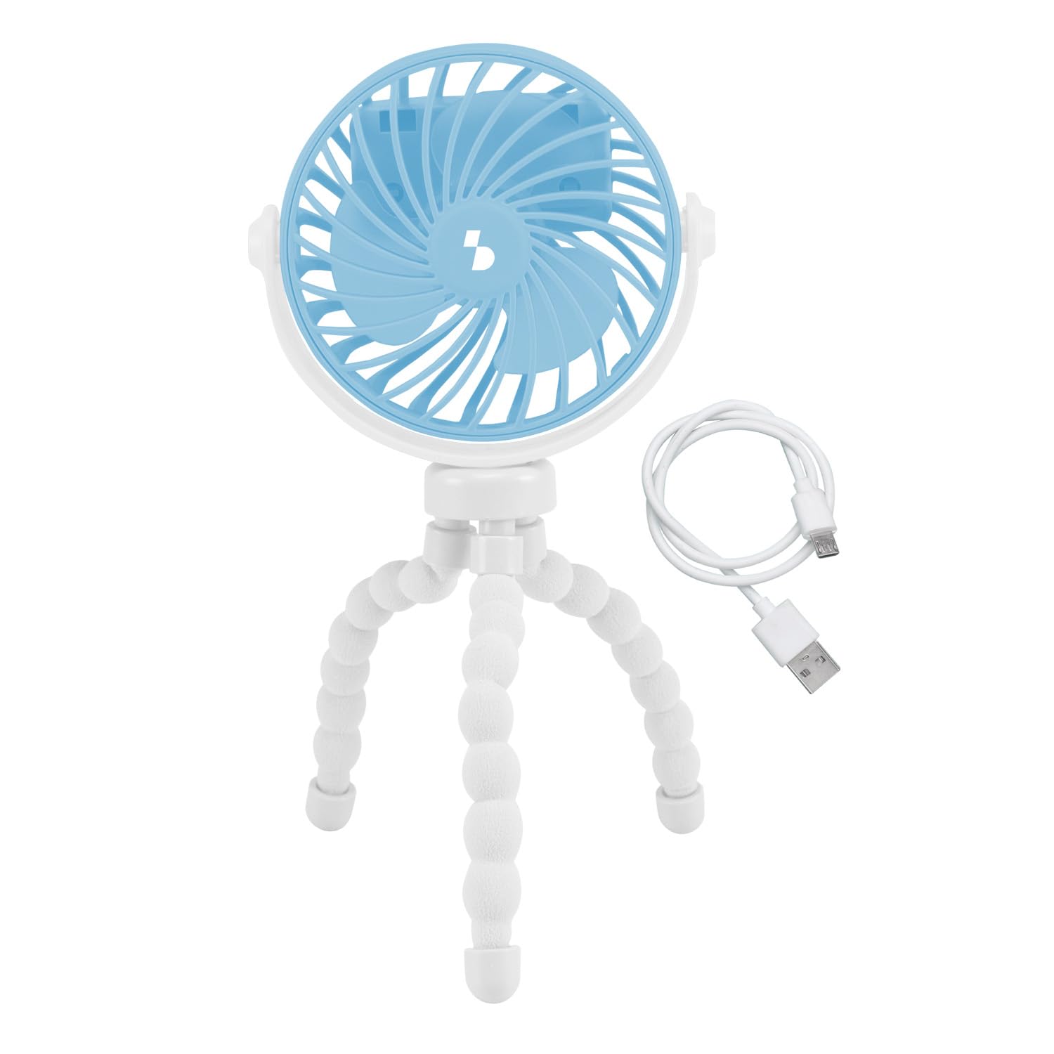 BEPER P206VEN431 Mini ventilador con patas flexibles recargable por USB-C, ventilador portátil de 3 velocidades, rotación de 360°, luz LED, patas flexibles para cochecito, sombrilla y coche