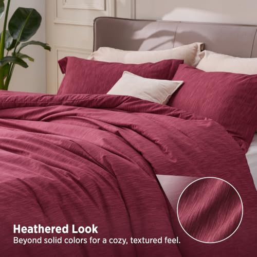 Image of Bedsure Full Comforter Set - Dark Red Soft Bedding for All Seasons, Cationic Dyed Bed Set, 3 Pieces, 1 Full Size Comforter (82 inchx86 inch) and 2 Pillow Shams (20 inchx26 inch+2 inch)