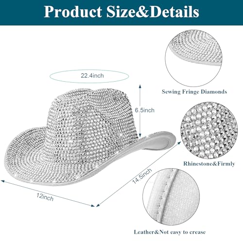 Hercicy Cowgirl Outfit for Women Silver Rhinestone Cowboy Hat with Bling Cuban Link Chain Necklace Bracelet Circle Earring2