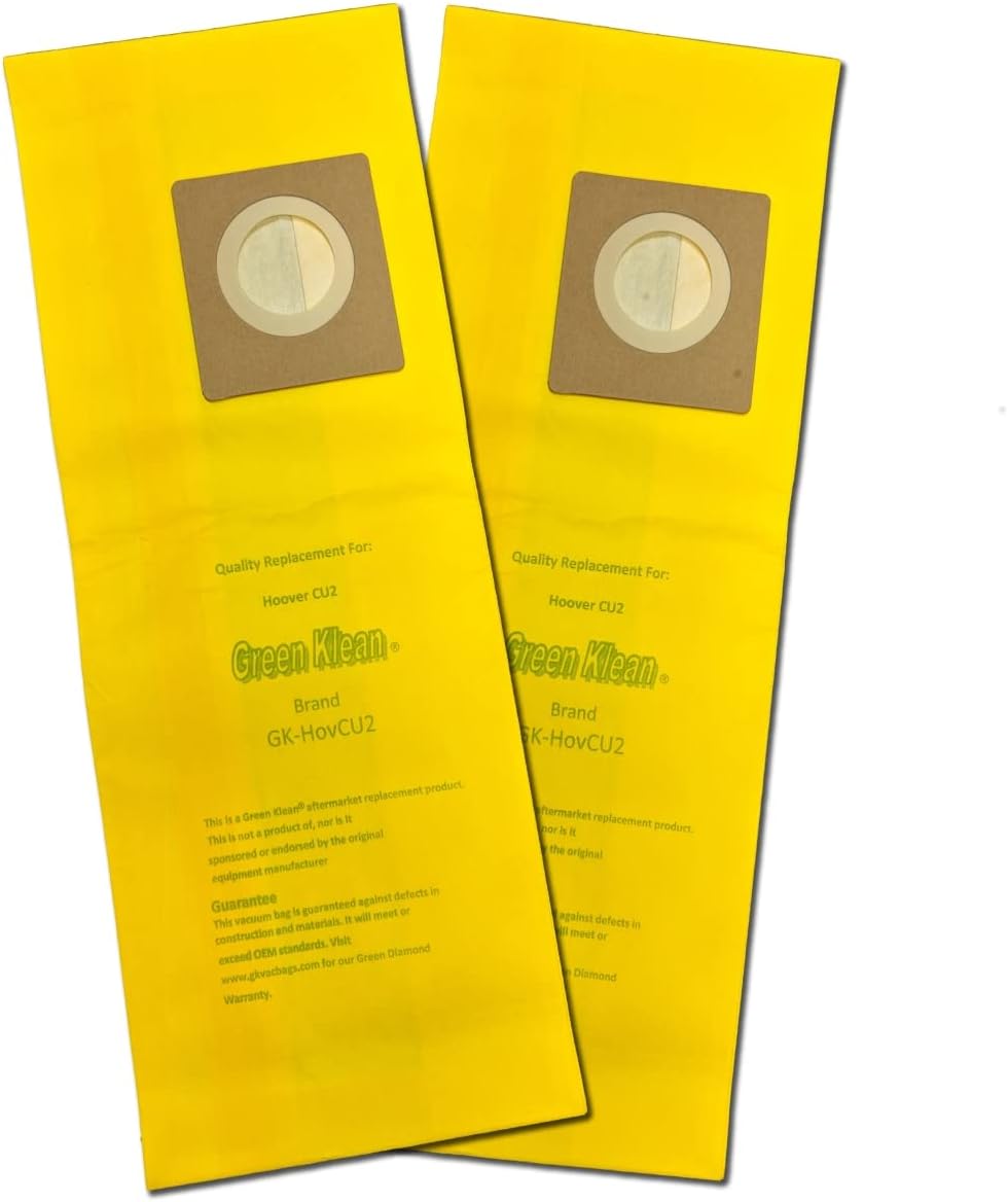 Green Klean GK-HovCU2 Hoovr Hushtone CH54013 CH54015 CH54113 CH54115 Type CU2 2 Ply Allergen Replacement Vacuum Bags - Pack of 100