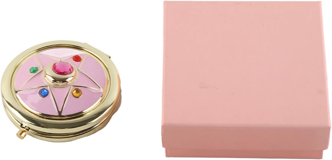 Cosmetic Makeup Folded Mirror, Anime Star Crystal Compact Mirror, Portable Travel Personal Handheld Foldable Double Sided Mirror, Cosplay Prop for Beauty Lovers, Pink, 102605520086