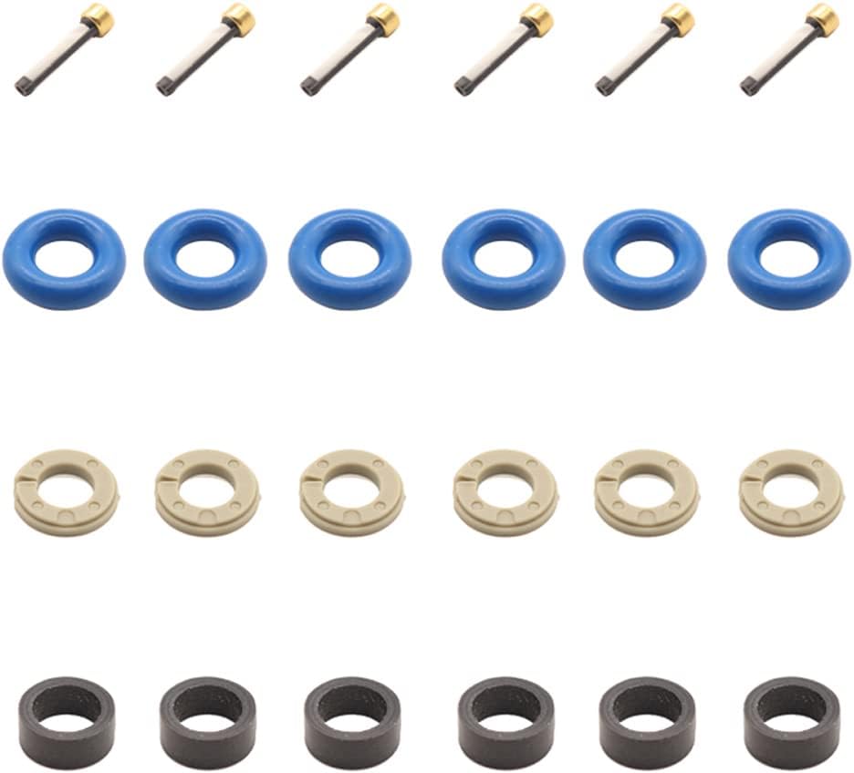 Fuel Injector Rebuild Seal O Ring Micro Filter Pintle Cap Kit Injector for Ford Jaguar Volvo Land Rover Range Rover 2.0L Set of 6