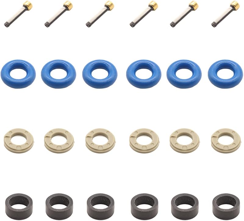Kit de reparo de injetores de combustível Haneex com anéis O-ring, vedadores, espaçadores e microfiltros – 6 conjuntos