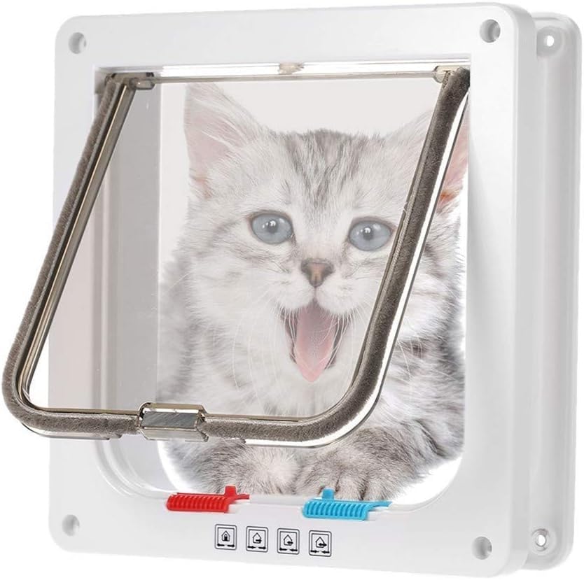 BANTASE Large Cat Door 23.5 * 25 * 5.5cm,4 Way Locking Cat Flap Door,Silent Dog Door Pet Flap Easy To Install,Suitable For Cats,Small Dogs(Weiß,L)