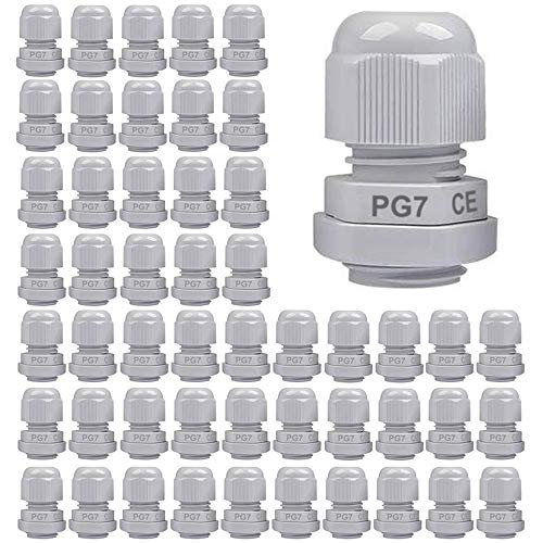 Gebildet 50Piezas IP68 Impermeable Conectores de Cable, PG7 Glándulas de Cable con Ajustables Juntas, Prueba de Agua de 3-6.5mm Plastico Gland Conectores, M12 x 1.5 (Blanco)