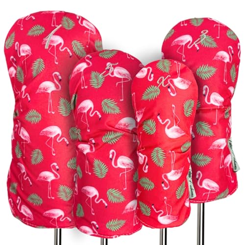 Taboo Fashions Resort Collection Golf Club Covers for Women - Numbered Golf Headcovers Set for Driver, Fairway and Hybrid Clubs - Weather Resistant, Pack of 4 (Pink Flamingos)