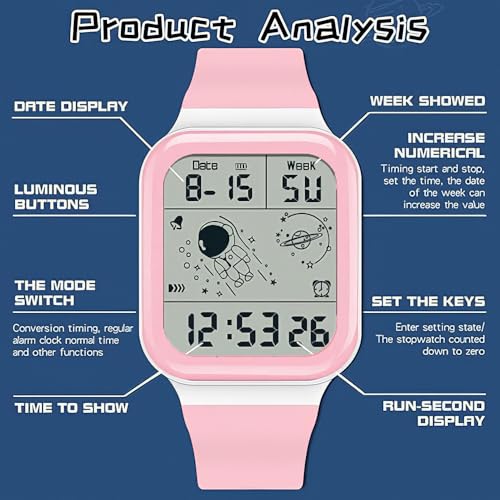 Image of Unisex Digital Sports Watch with Luminous Display Waterproof Wristwatch for Kids