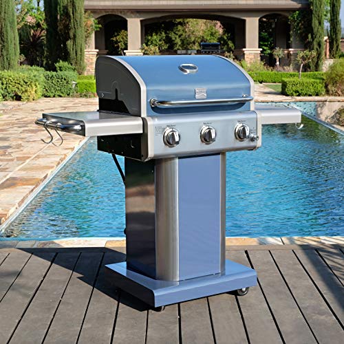 Kenmore-3-Burner-Propane-BBQ-Grill-30000-BTUs-Gas-Grill-with-Cast-Iron-Cooking-Grates-Folding-Side-Tables-Wheels-Outdoor-Grill-with-Tool-Hooks-Azure-Blue