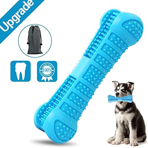 Dog Toothbrush Stick with Toothpaste Reservoir, Dog Chew Toys Pet Dental Oral Care, Natural Silicone Bite Resistant and Effective Teeth Cleaning, Doggie Dental Bone Brushing Food Safety Grade(Blue)