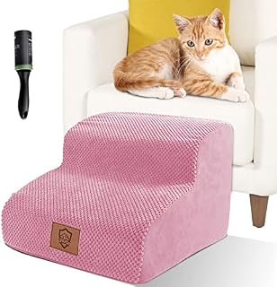 ZNM Dog Stairs, 2-Steps Non-Slip Pet Stairs for Bed Sofa, High Density Foam Dog Steps with Removable and Washable Cover, Pet Ramp Ladder for Small Dogs and Cats, Send Lint Roller