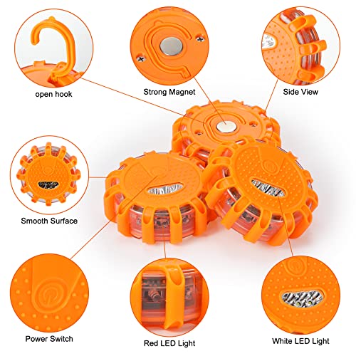 12 Pack Flare Light Led Road Safety Flashing Warning Kit Roadside Emergency Beacon Magnet Hook Car Vehicle Boat Truck Disc Magnetic Flash Cars Security Driveway Signal Automotive Strobe #TOP2
