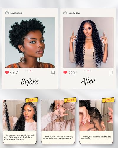 Deep Wave Bulk Braiding Hair-Wet and Wavy Human Salt and Peper Braiding Hair,20 Inches 2 Bundles No Weft Bohemian Curly Hair Bundle for DIY(20"-2 Bundles,Gray)